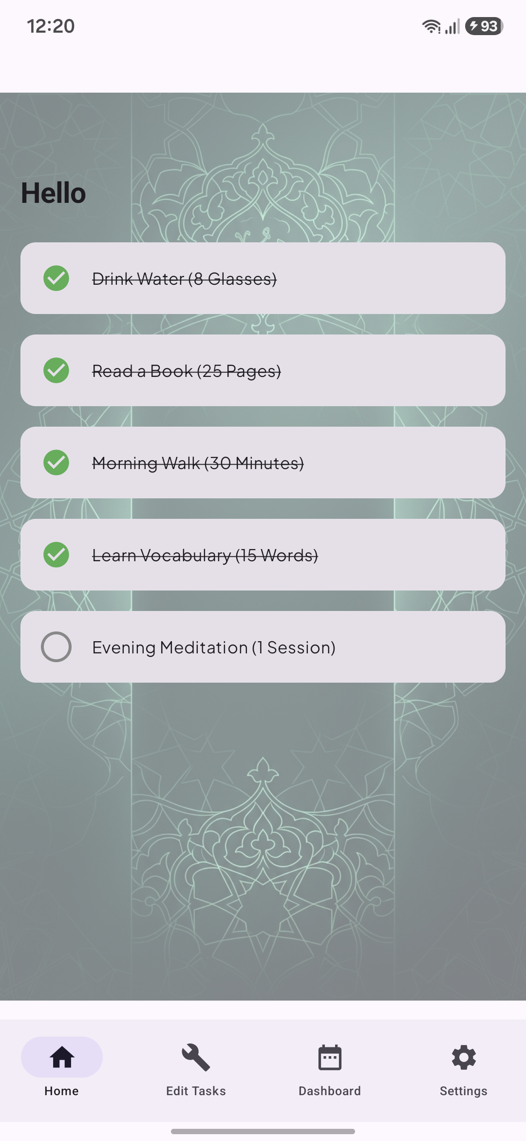 1. Home Screen (Light)
