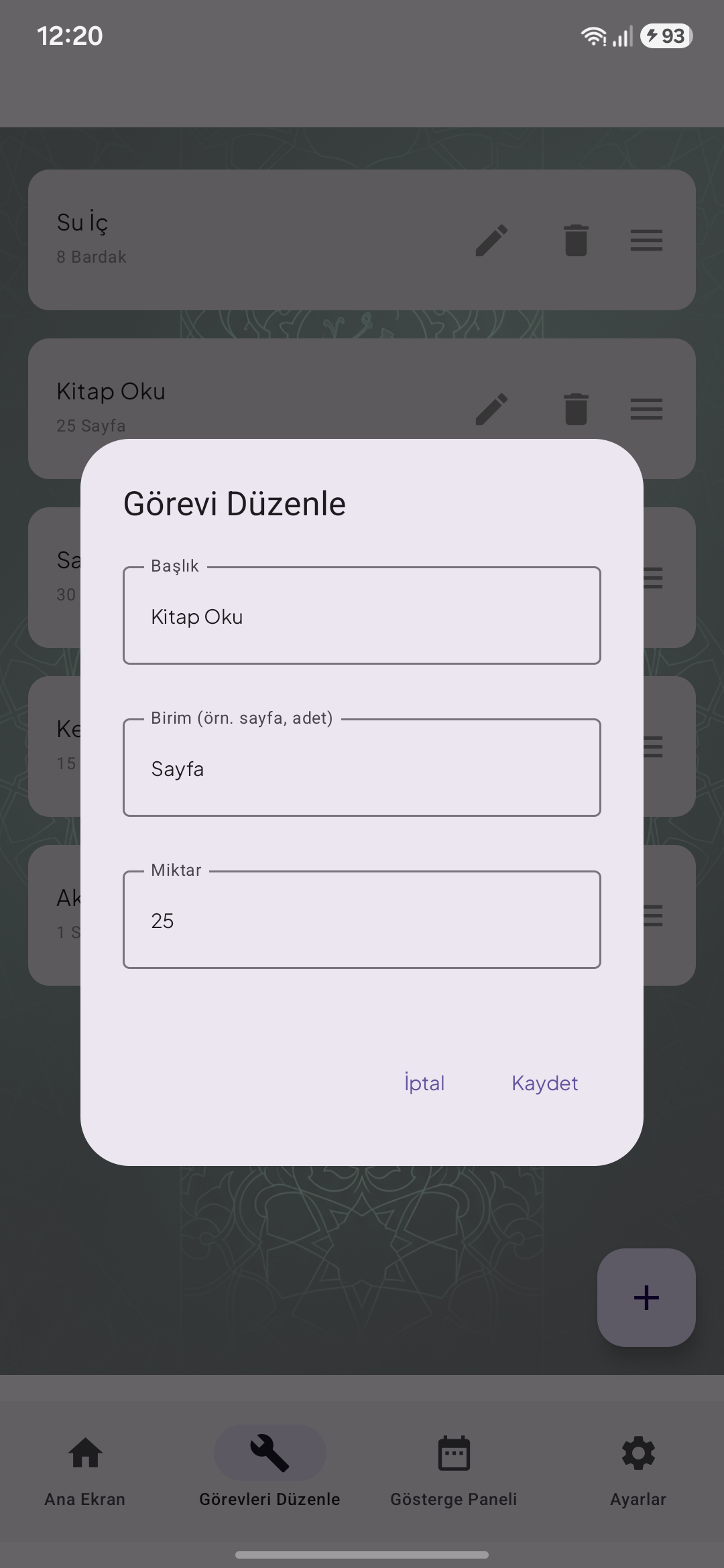 4. Görev Düzenleme Penceresi